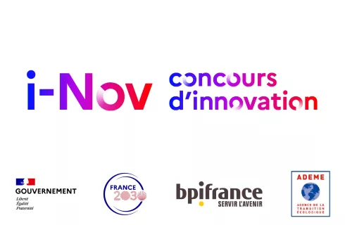 visuel concours d'innovation i-Nox avec logo i-nov, france 2030, bpifrance et ademe